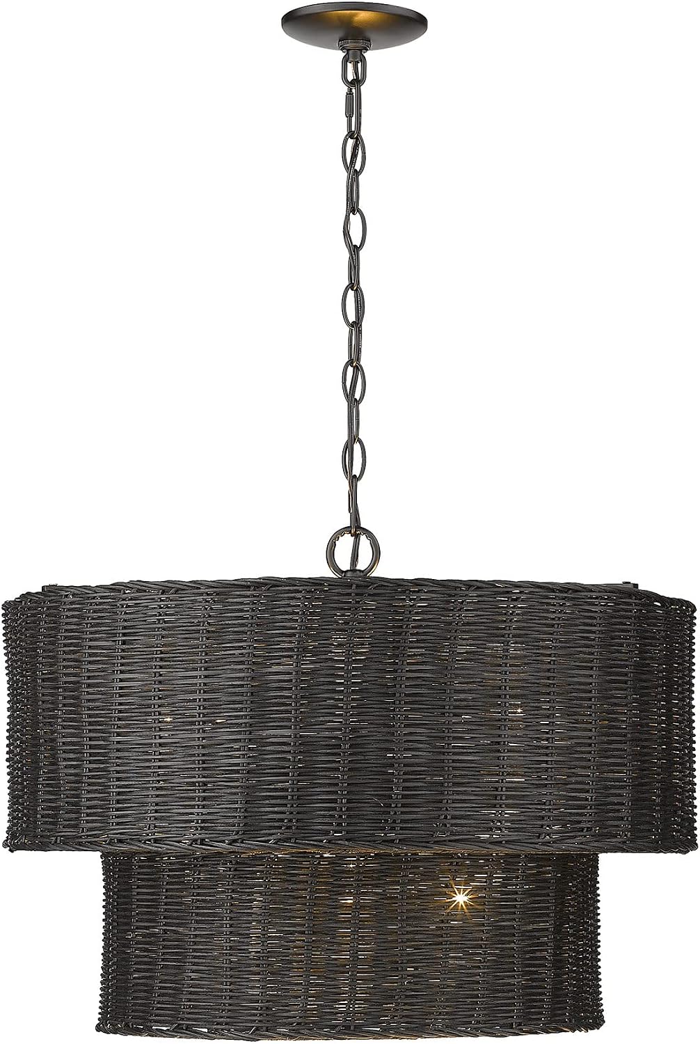 Golden Lighting Erma 6 Light Chandelier in Matte Black and Black Wicker