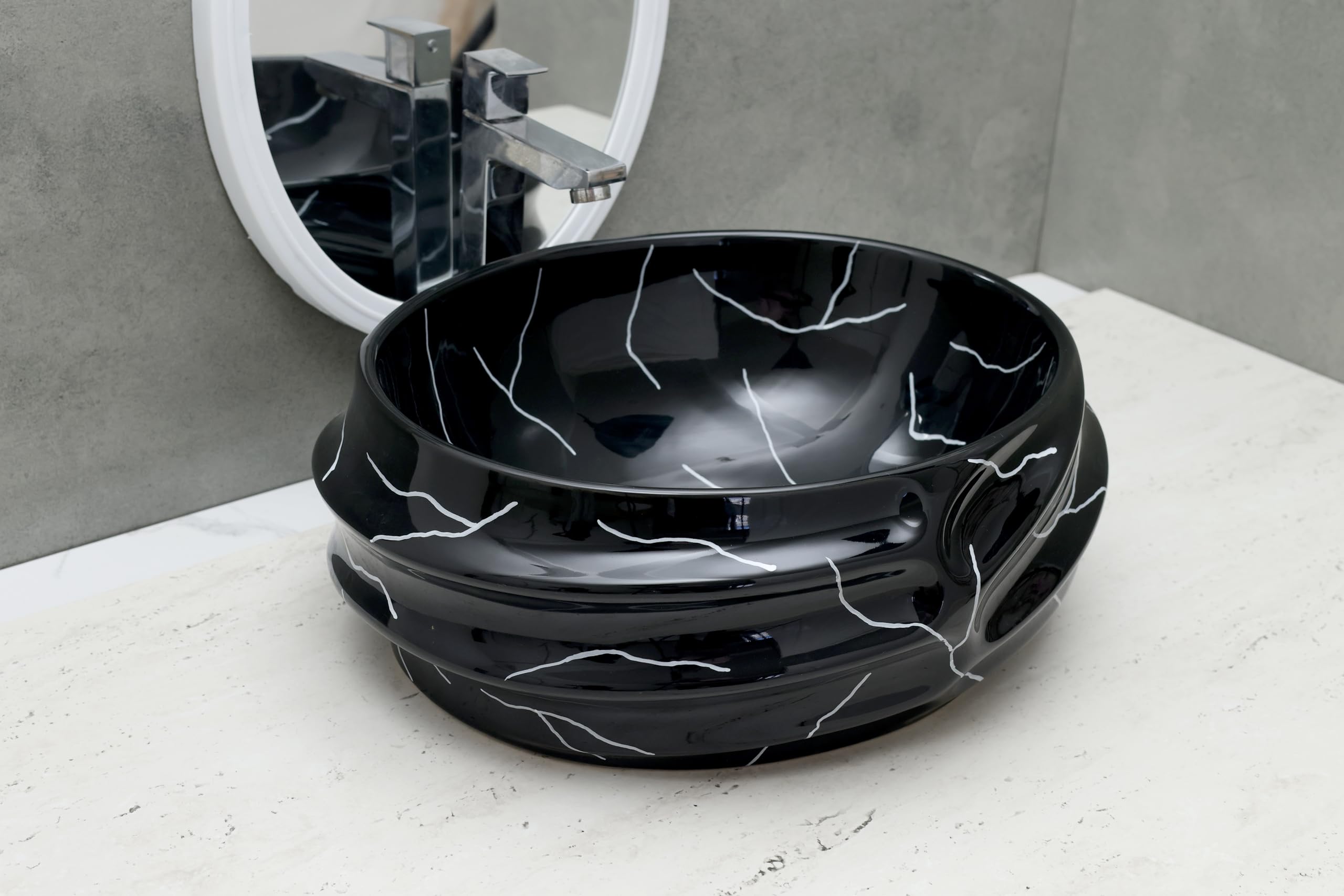 HISRE Table Top Wash Basin For Bathroom Jinbio ceramic Wash basin | Luxurious Beutyfull Table Top Bathroom Sink Wash Basin (19 x 14.5 x 5 INCH) (Style - 2) BA3402, photo 2 of 4