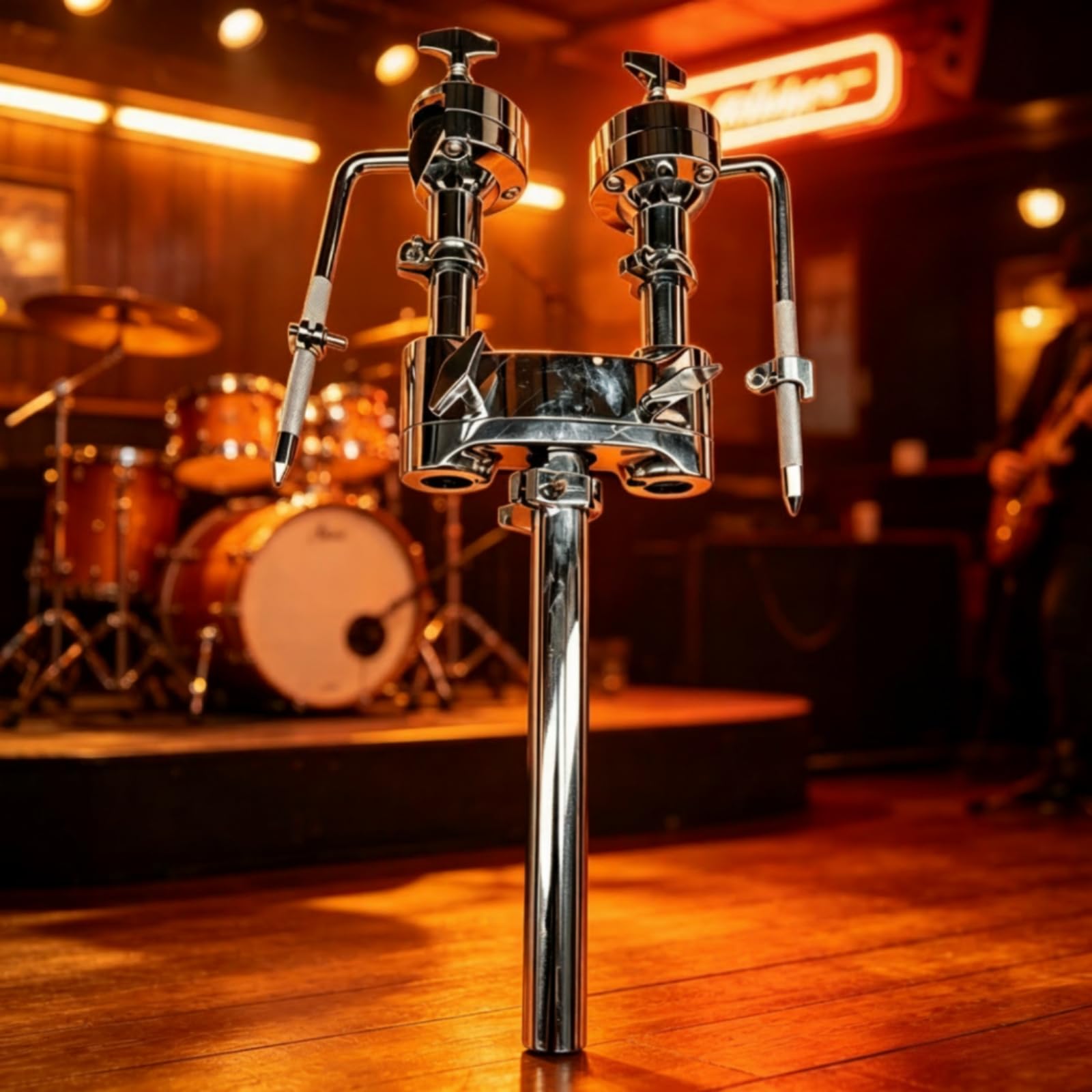 Amagogo Supporto Hardware per Batteria Staffa Tamburo Staffa Tom Morsetto Regolabile Due Prese Montaggio Versatile Aste a L Antiscivolo Lega Cromata Adatto a Sessioni in Studio Spettacoli Prove
