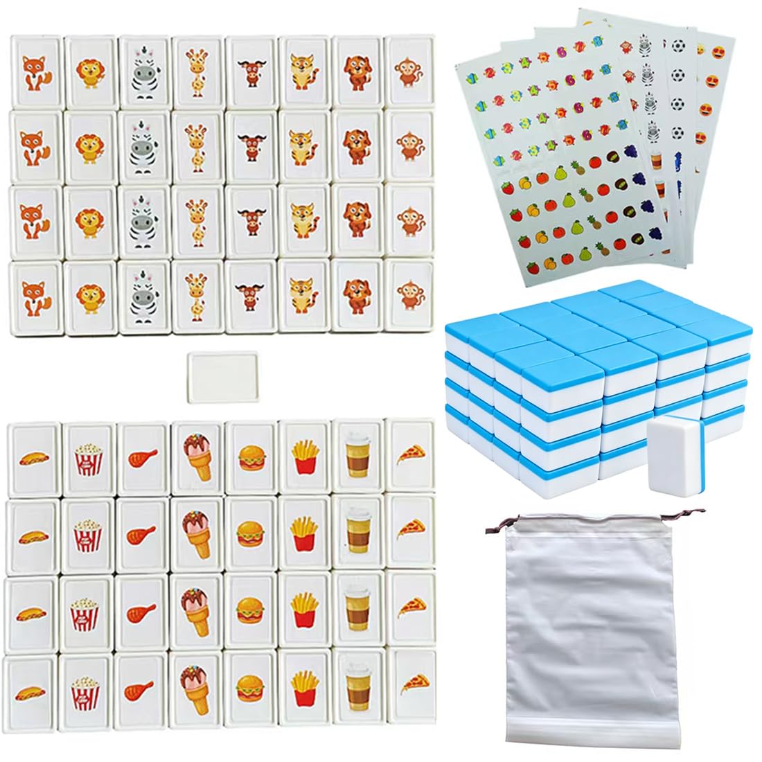 Proste opakowanie, 65 bloków, 30 mm, styl morski, gra escape game, tworzywo ABS, styl mahjong, styl morski, gra escape dla dzieci, z naklejkami PVC "zrób to sam" - trzy dodatkowe naklejki (niebieski)