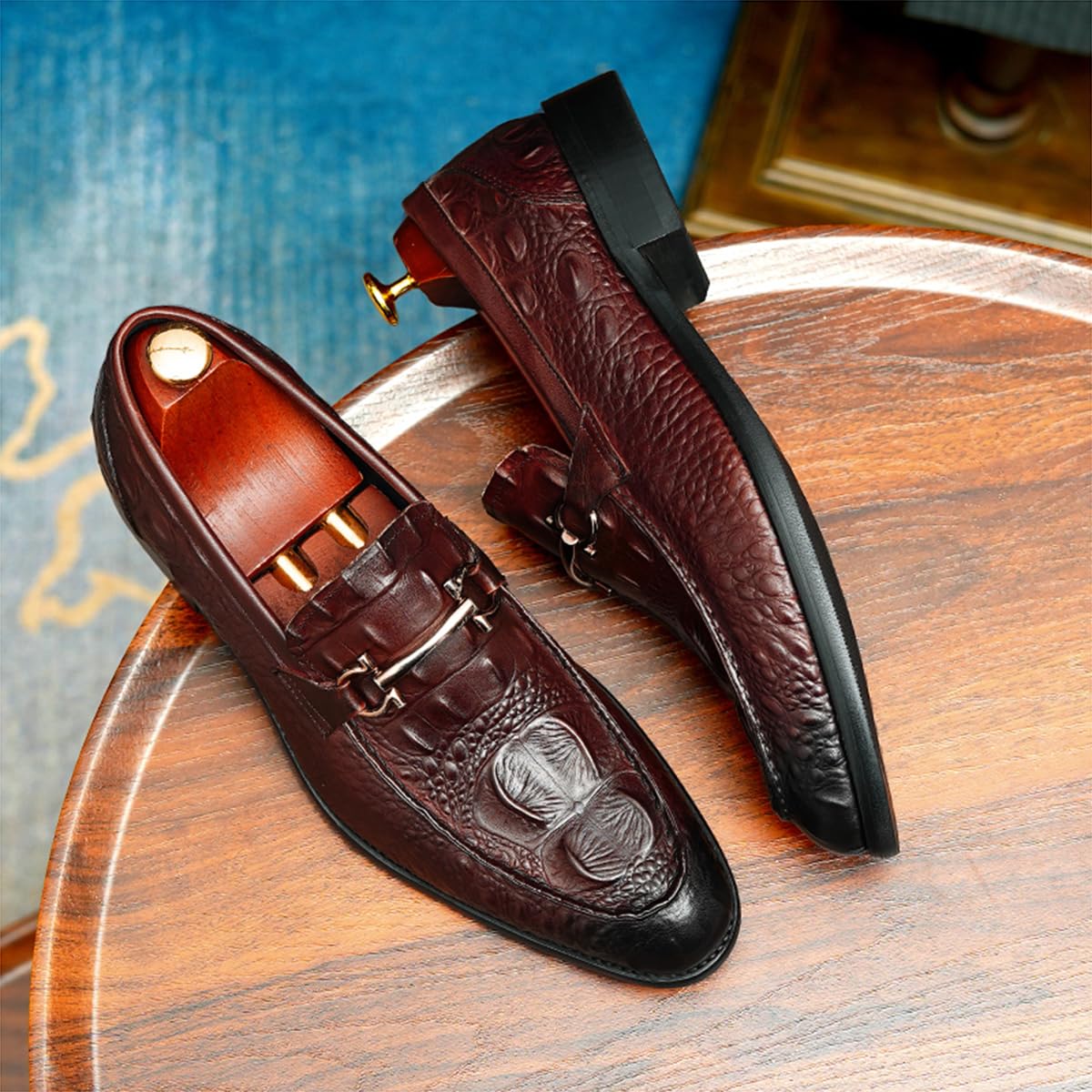 Mocasines Casuales Negocios en Relieve para Hombre Loafers Cuero Genuino Zapatos de Vestir Formales Silp On