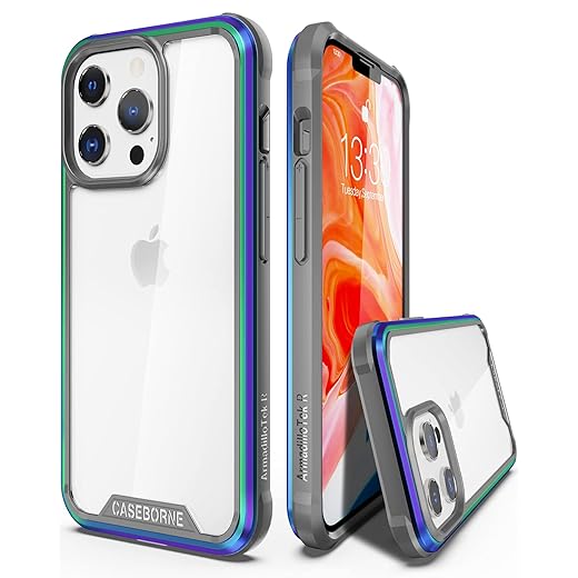 CaseBorne R Compatible with iPhone 13 Pro Max Case - Shockproof Protective, Military Grade 12ft Drop Tested, Durable Aluminum Frame, Aramid Fiber - Black