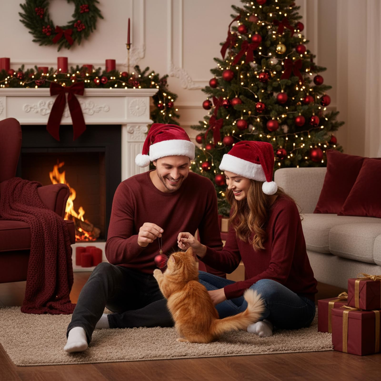 4 sombreros de Navidad para adultos, sombrero de Papá Noel con ala de felpa, sombreros de Navidad de terciopelo grueso para mujeres y hombres, accesorio de fiesta de vacaciones