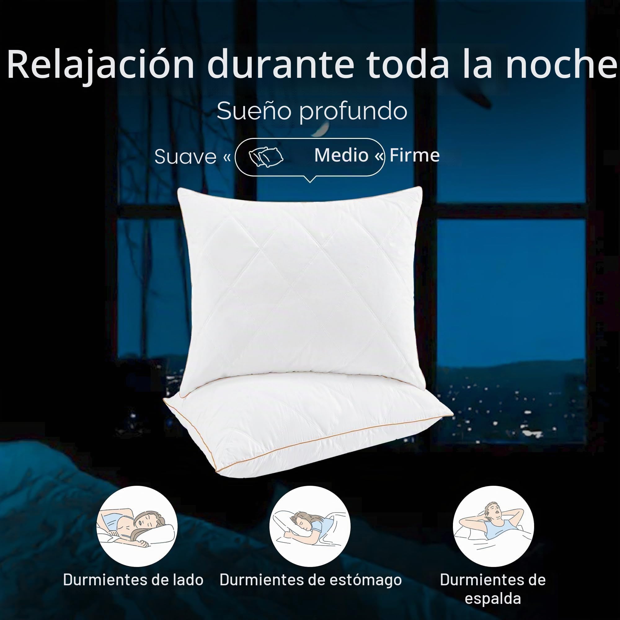 UNIKOME Almohada de plumón 65x65cm, Almohada de plumón de Ganso Juego de 2, Almohada de Plumas Blancas, Lujosa Almohada de Plumas y plumón núcleo, Tejido 100% algodón, Lavable a máquina, Oeko-Tex
