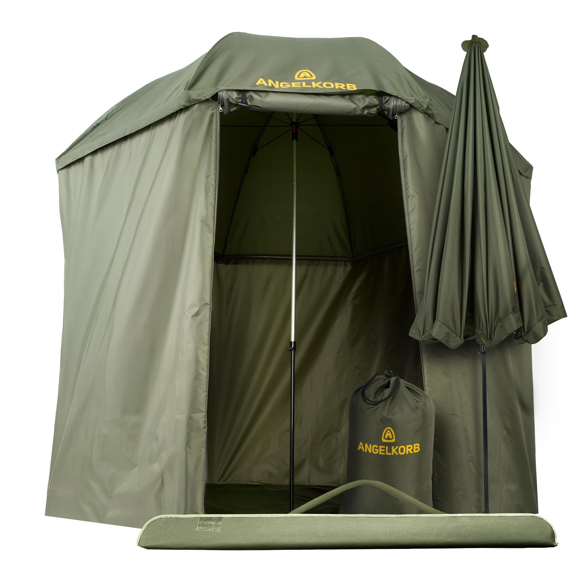 Angelschirm con pared lateral 2,50 m – Sombrilla para pesca y tienda de campaña, repelente al agua, protección contra mosquitos, inclinable a 45° – Carpa de pesca para camping y al aire