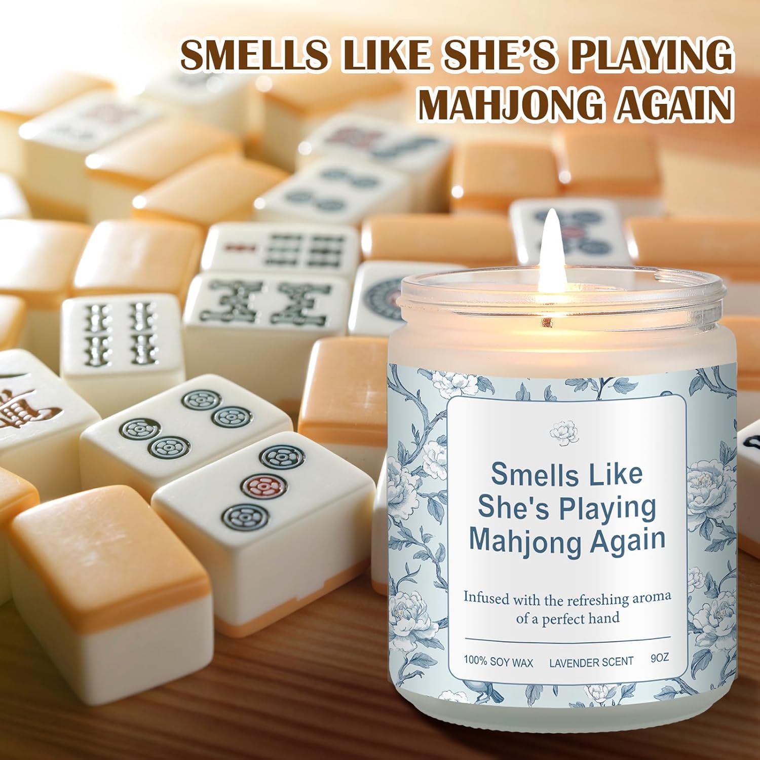 Treela Playing Mahjong Candle 3.5" x 3.25" Mahjong Gifts for Women 9oz Lavender Scented Candles Mah-jongg Players Lovers Present Holiday Party Mom Mother Gift - Image 5