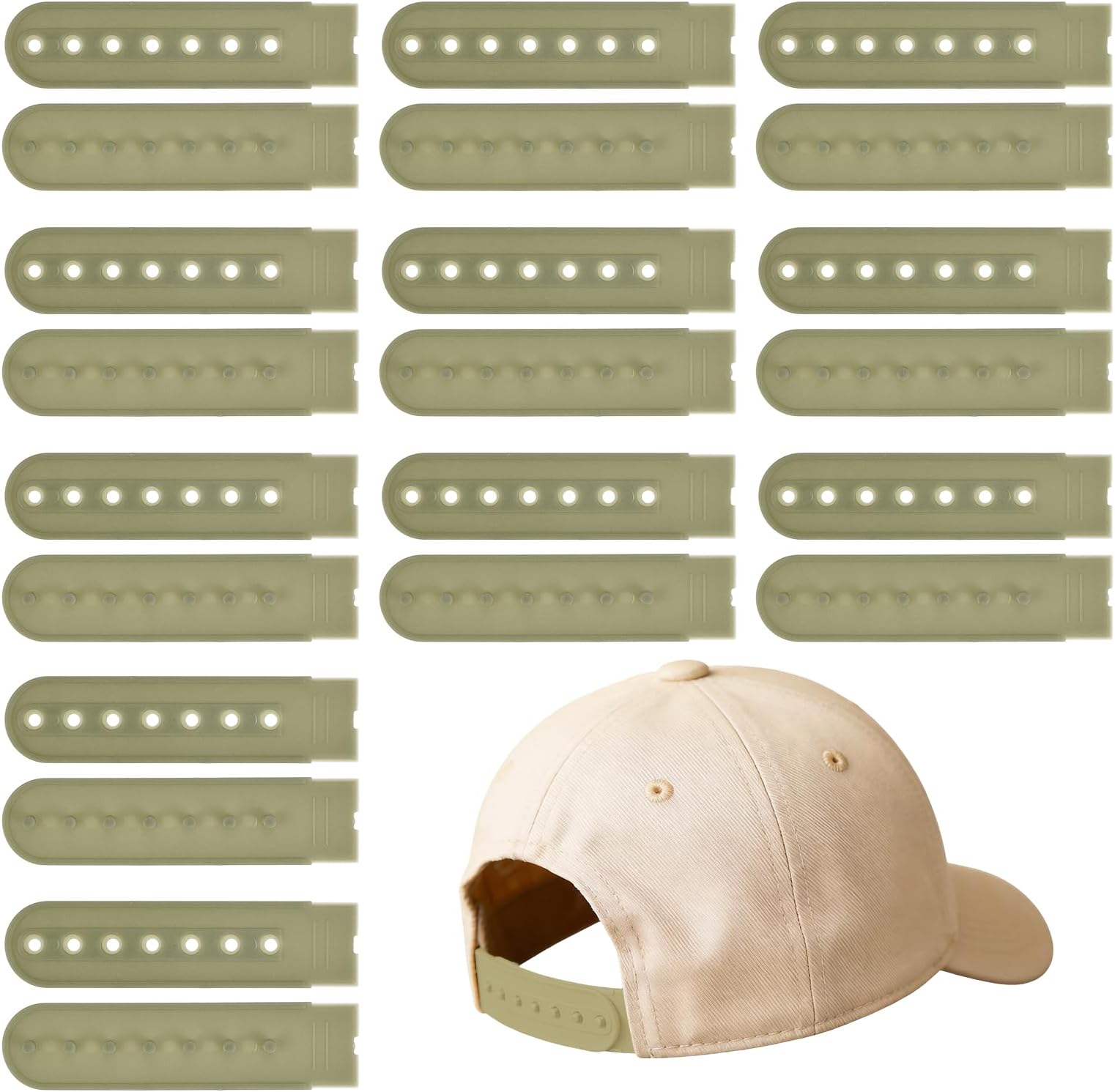 Snapback Extender, 11 Set Adjustable Hats Snap Buckle 7 Hole Plastic Cap Buckle Snapback Hat Extender Strap Covers Snap Back Replacement Strap for Baseball Caps, Army Green