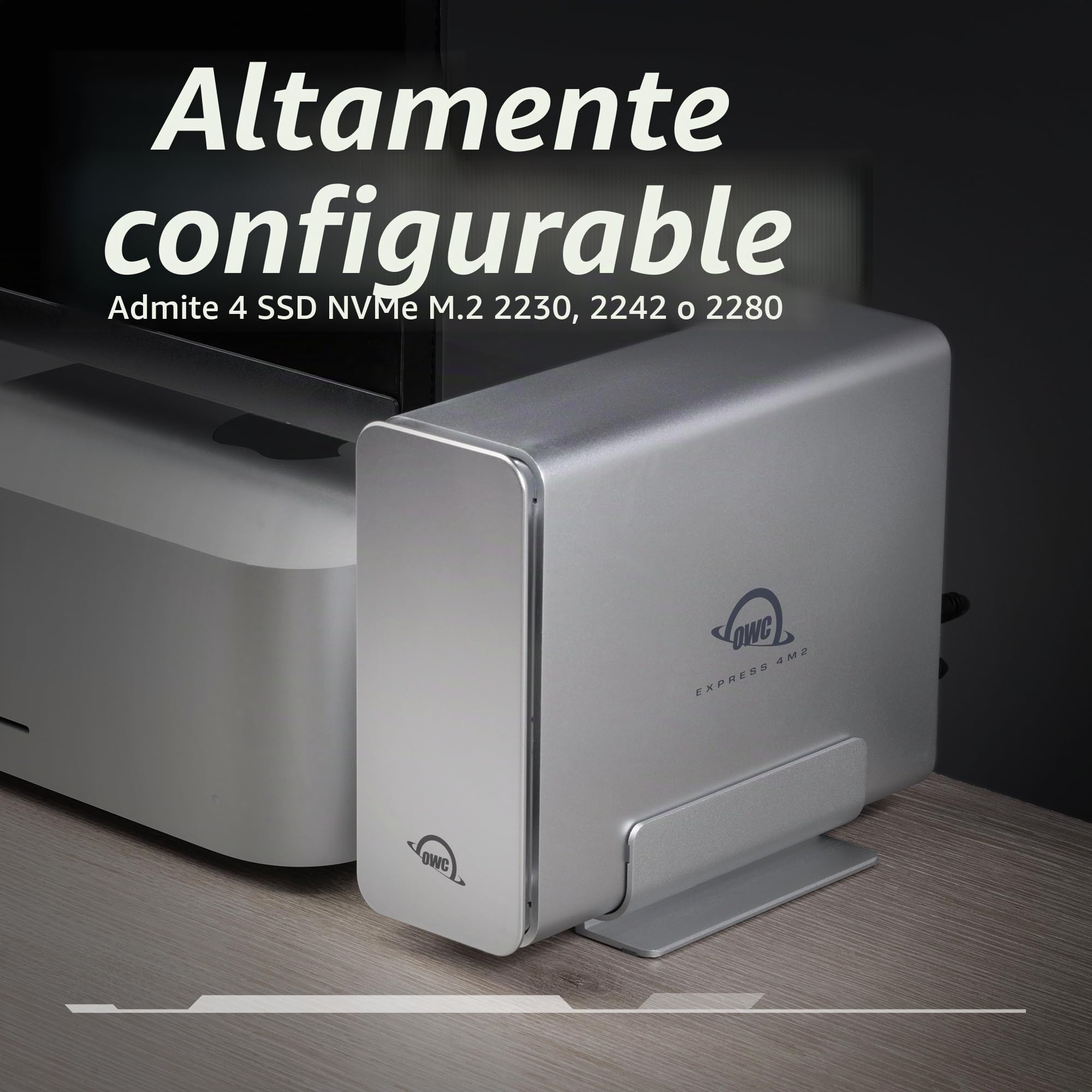 OWC Express 4M2 USB4 Caja 4 Ranuras NVMe M.2 SSD con SoftRAID | hasta 3200MB/s | Raid 0/1/4/5/10/JBOD | Compatible Mac/Windows | Silencioso, Plug & Play, Aluminio