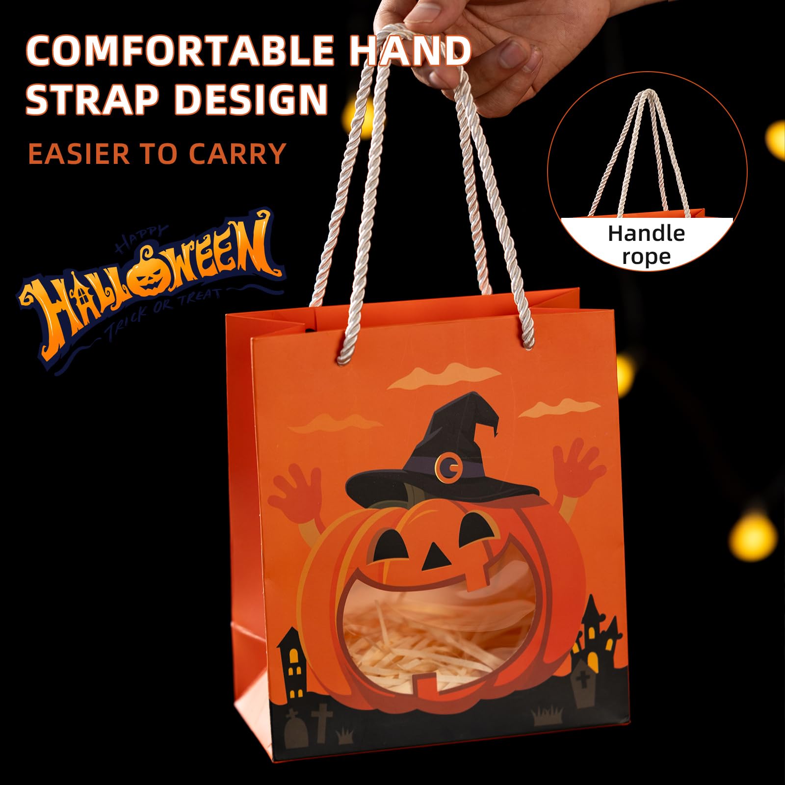 CcXxMming 30 szt. upominków na imprezę halloweenową, torby na prezenty na Halloween z naklejkami dla dzieci, torby na cukierki, torby na cukierek albo psikus, mini papierowy kosz na prezenty