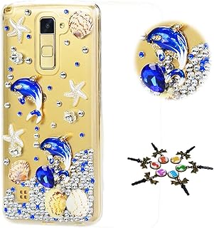 STENES Bling Phone Case Compatible with LG Stylo 5 - Stylish - 3D Handmade [Sparkle Series] Dolphin Starfish Shell Sparkly Diamond Rhinestone Design Cover Case -