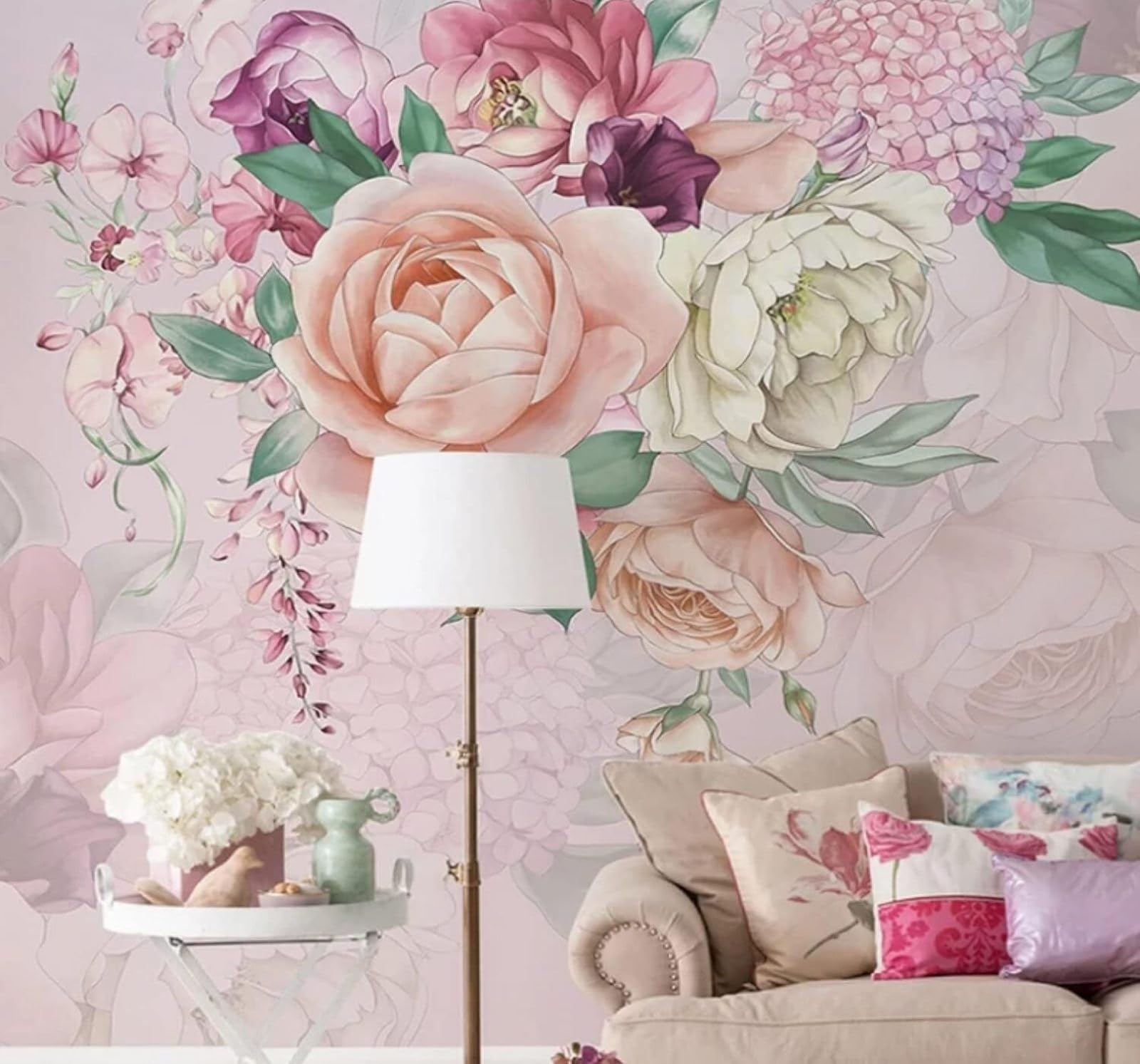Beautiful Cosy Pink Floral Pastoral 3D Wallpaper Easy Install Feature Office Living Room Sofa Bedroom TV Background Wall Decoration-400cm×280cm