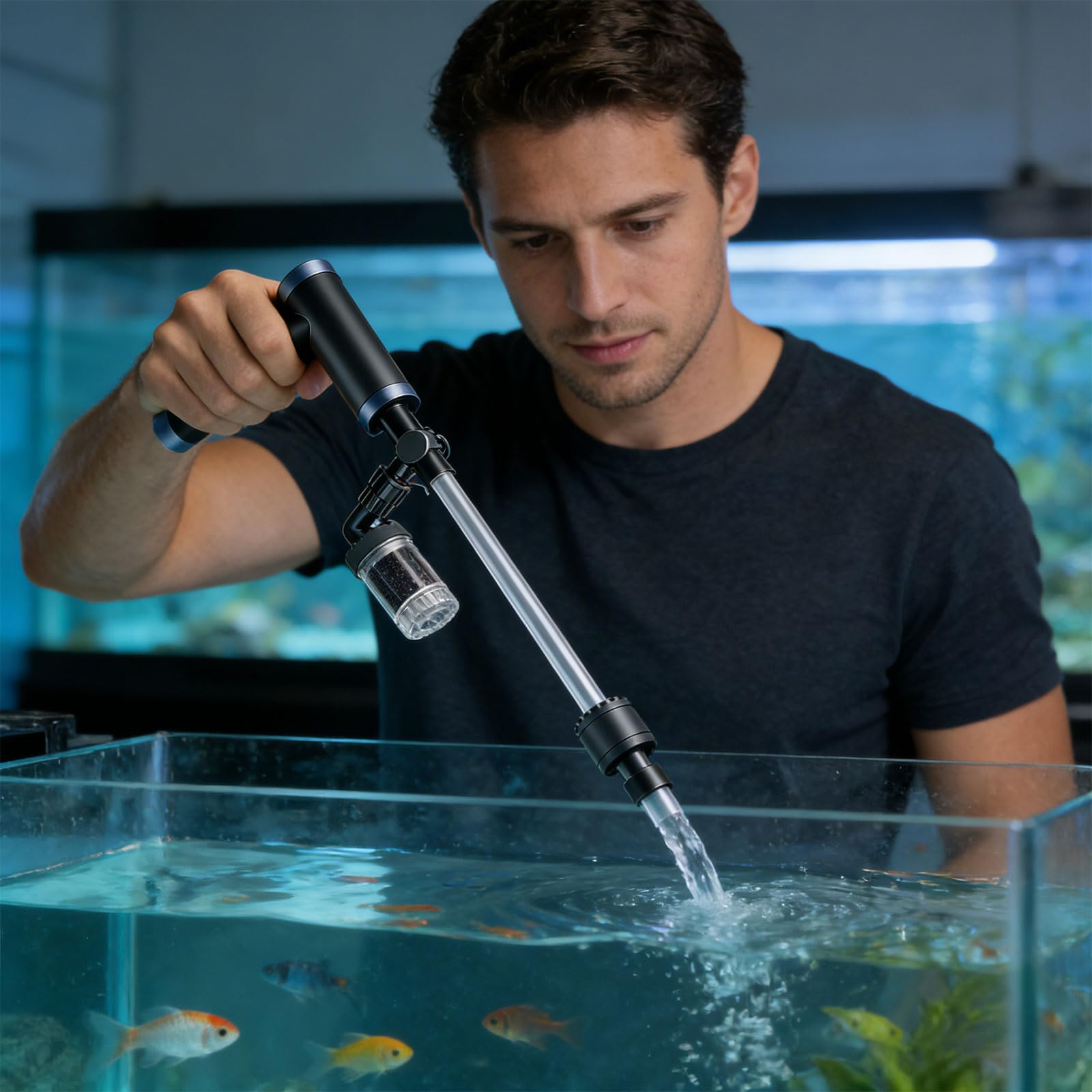 Speed ​​Fish - Mover de agua mineral con manguera de 2 m y raspador para un fácil cuidado del acuario, kit de limpieza de acuarios