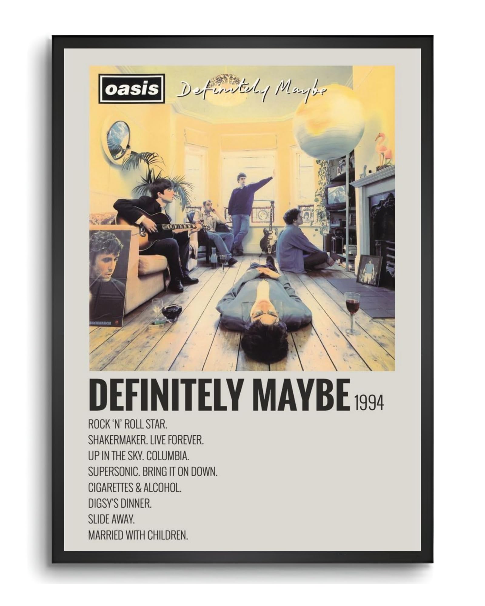 Vyopix Oasis - Definitely Maybe Music Album Cover Wall Decoration Art Framed Poster, Laminated Poster with 0.5 Inch Black Wooden Frame For Home, Living Room, Bedroom and Office (8X12 Inches)-image-34
