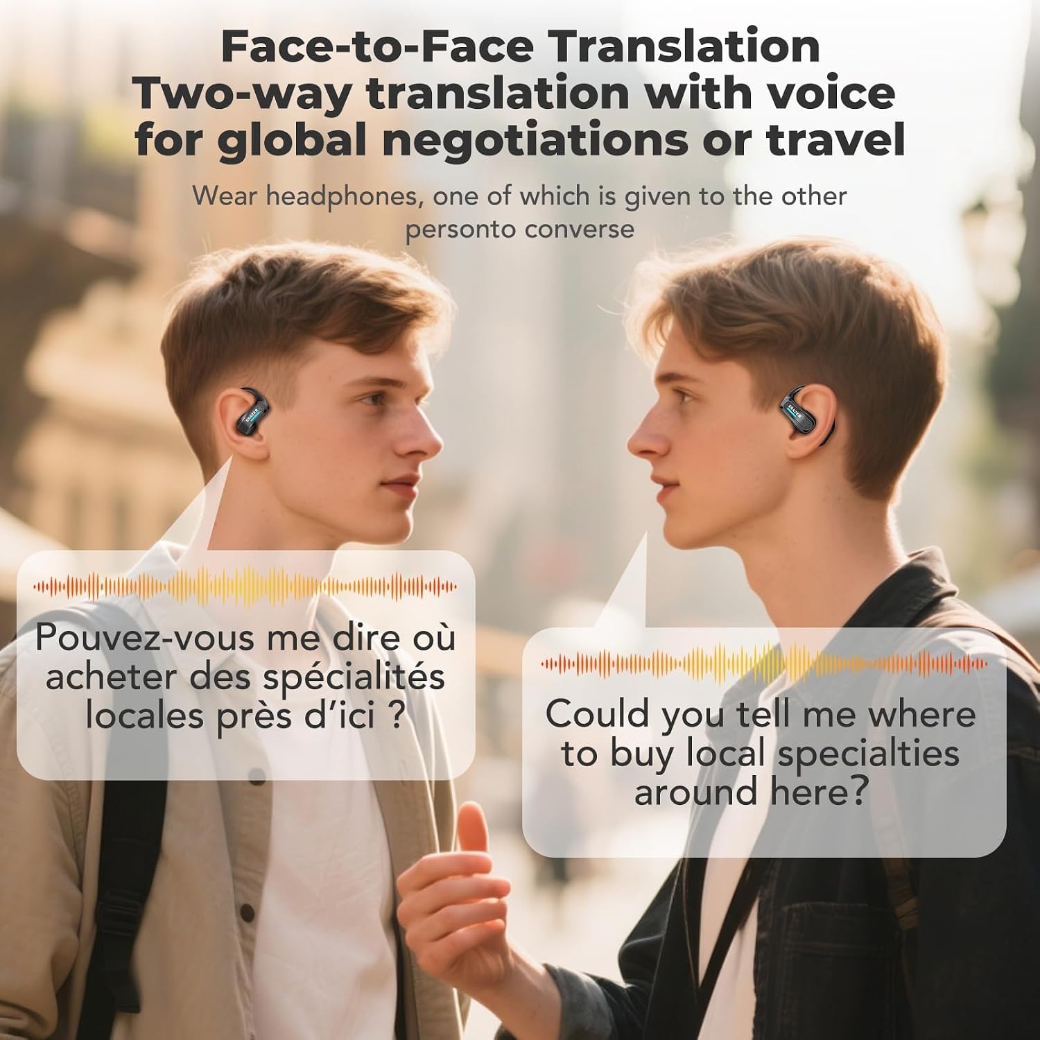 ERAZER X8 - Auriculares traductores en tiempo real con IA para traducción de idiomas en 165 idiomas, dispositivo de traducción bidireccional para iOS y Android, viajes, negocios y aprendizaje