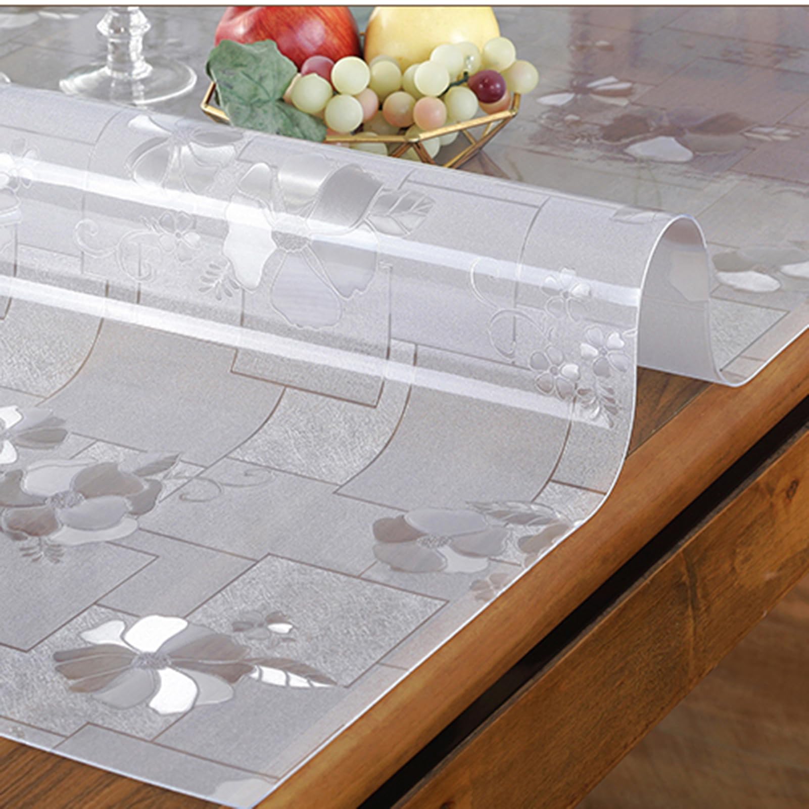 Tischschutz mit Blumen Bedruckt Dicke 1.5mm,Transparente Matt Tischfolie abwischbar,Gefrostet Tischdecken rutschfeste,Schreibtisch Ölbeständig,Tischmatte Durchsichtige Wasserdicht (A,70x120cm)