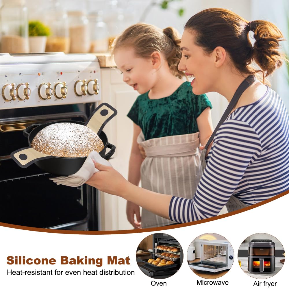 2 stuks siliconen bakmat voor Dutch Oven, herbruikbare siliconen broodbakmat met lang handvat, bakonderlegger, siliconen mat, bakaccessoires voor broodpot, brood, met 2 borstels