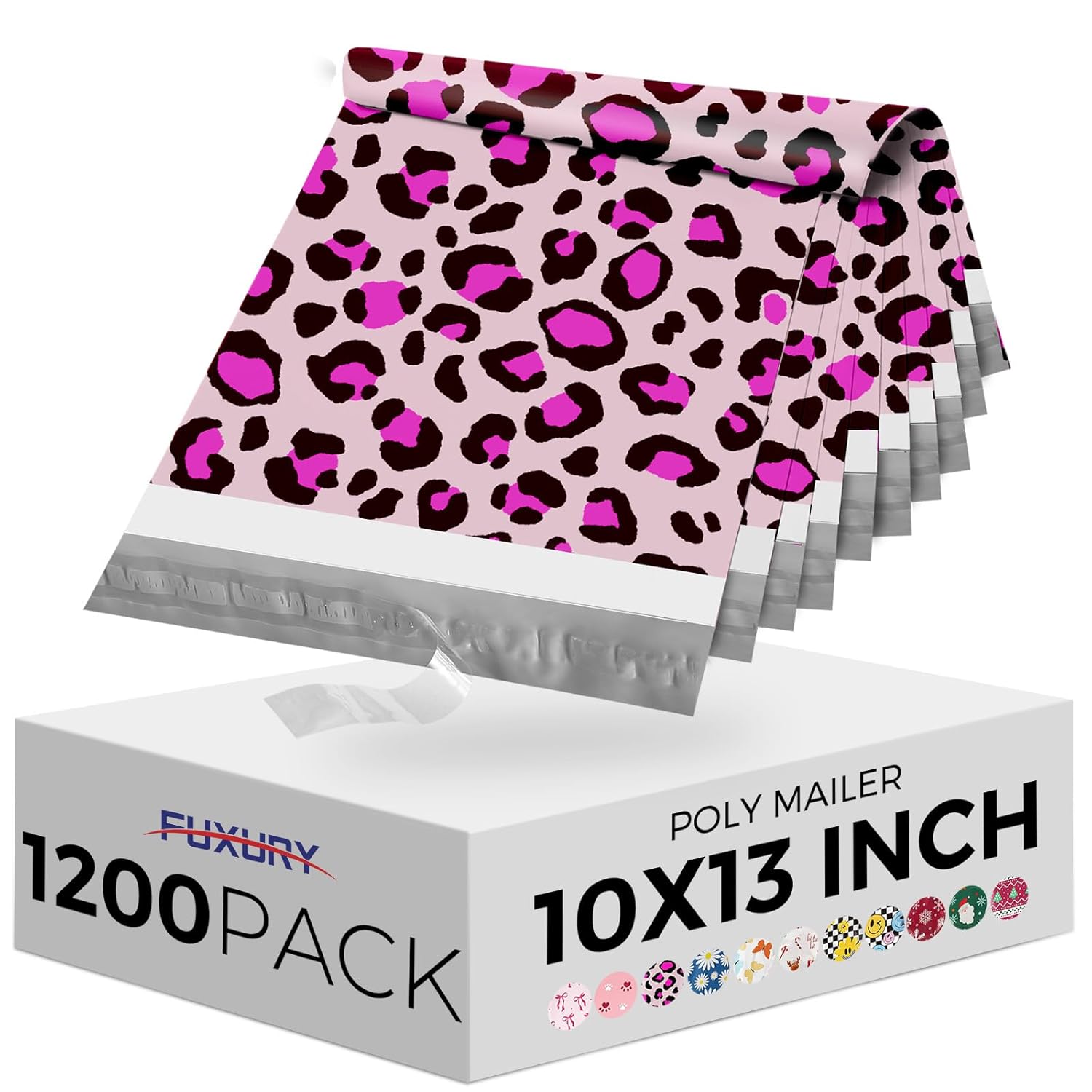 Fuxury Poly Mailers 10x13 Inch 1200pc,Sturdy Shipping Bags for Clothes,Self Adhesive Mailing Shipping Envelopes,Waterproof Mailers Poly Bags,Colorful Packaging Bags for Small Business Pink Leopard