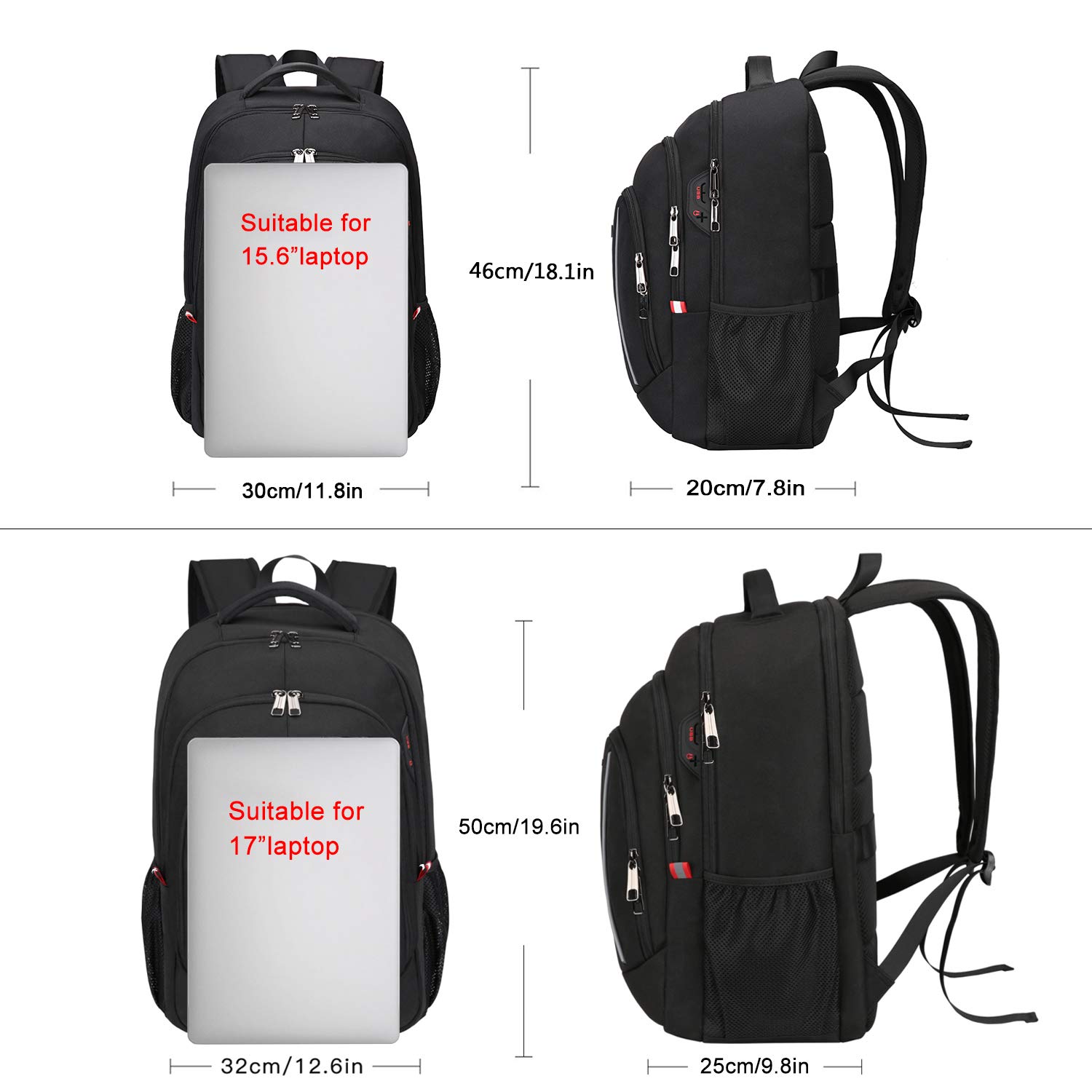 Della Gao Zaino da uomo da lavoro impermeabile zaino da scuola per donna con porta di ricarica USB per uomini donne scuola lavoro viaggio