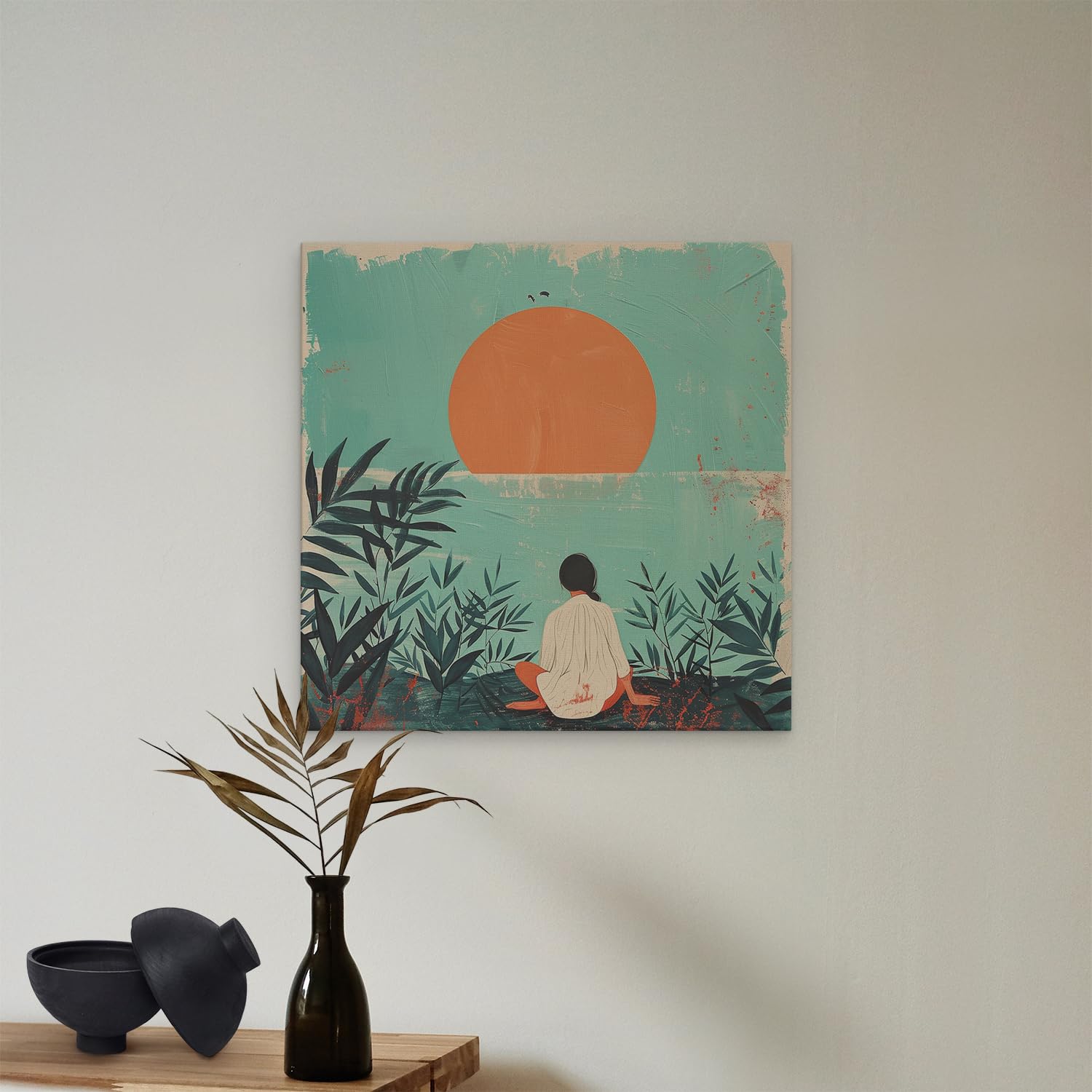 Artaza Leinwand Bilder Sonnenuntergang Meer - 40x40 cm - Klein - Wanddeko Wohnzimmer - Wandbilder Frau am Meer - Deko Schlafzimmer