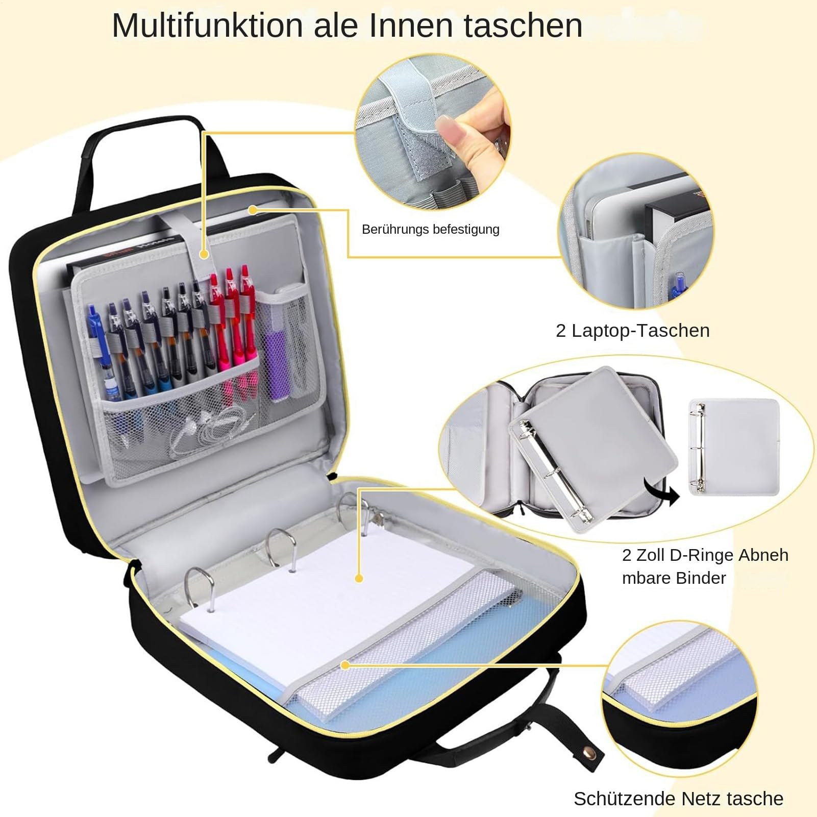 Carpeta con cremallera – Carpeta expandible, portadocumentos de 3 anillas, con múltiples bolsillos | Papelería para oficina escolar para estudiantes, viajes de negocios, almacenamiento de papel