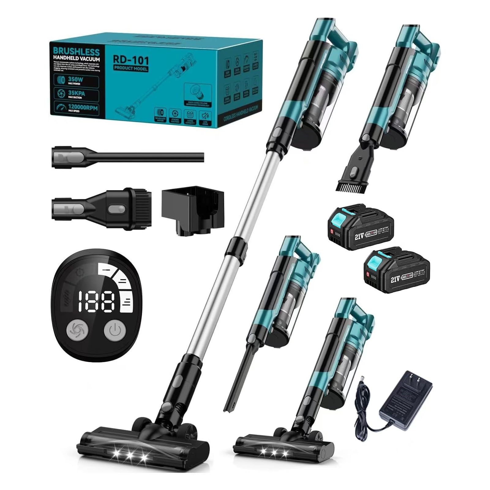 Cordless Vacuum Cleaner 700W 60Kpa 70Mins, Stick Cordless Vacuum with 8000mAh Batterie, Auto Suction, Wall-mounted Charging, Handheld Vacuums with LED Display & Anti-Tangle for Home Pet Hair Carpet