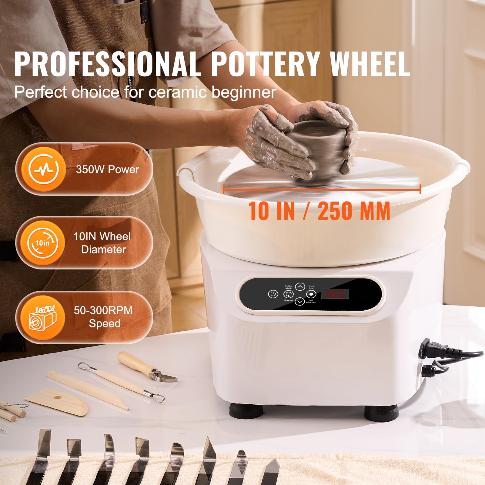 Happybuy Pottery Wheel, 10 inch Pottery Forming Machine, 350W Electric Wheel for Pottery with Foot Pedal and LCD Touch Screen, Direct Drive Ceramic Wheel with Shaping Tools for DIY Art Craft, White