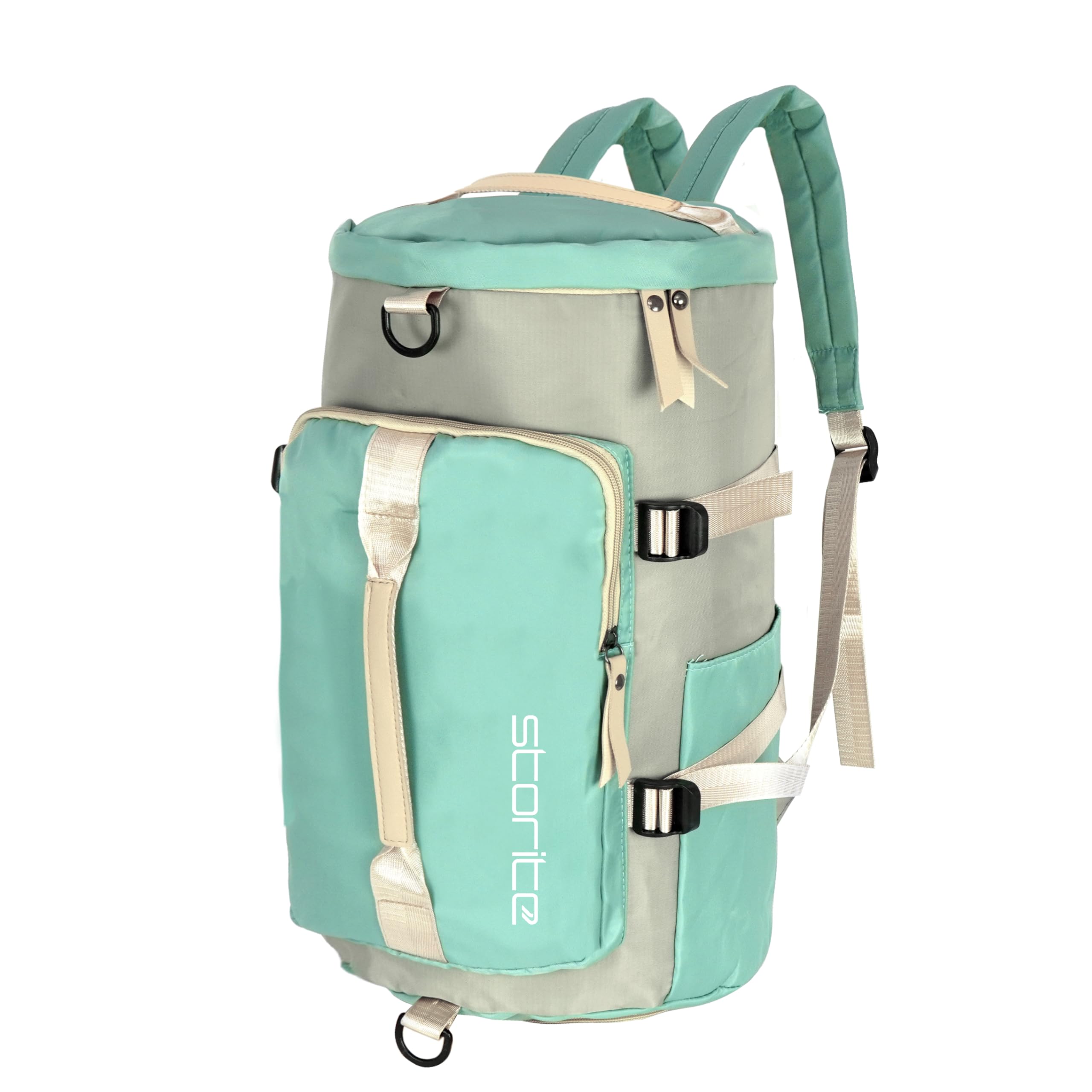 Storite Nylon 43Cm Small Lightweight Water Resistant Duffle Bag, Rucksack Travel Bag for Women with Shoes Compartment, Backpack Carry Luggage Bag for Men Women(43 x 25 x 26 Cm, Green/Grey)