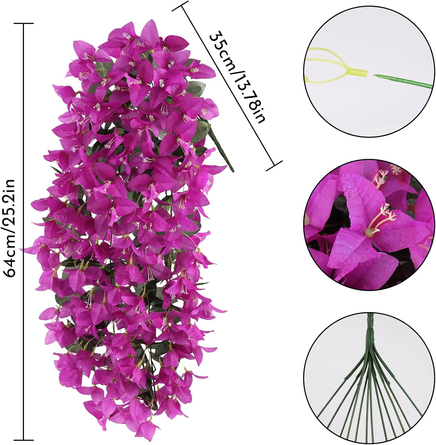 Faux bougainvillea Artificial Hanging Flowers for Outdoors Decoration 2 PCS Silk Flowers for Outside UV Resistant Real Look Bogieville Fake Bugambilias Vines for Balcony Porch Planter (Purple) - Image 5