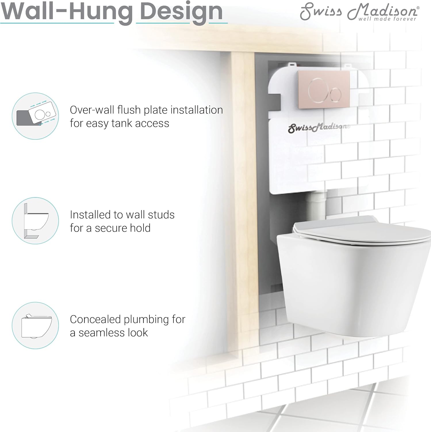 Swiss Madison Well Made Forever SM-WK465-01C - Calice Wall-Hung Round Toilet Bundle, Glossy White