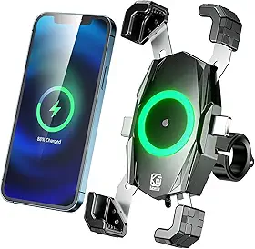 KEWIG Suporte de Telefone para Motocicleta com Carregador Sem Fio Qi 15W e Porta USB C 20W, Trava Automática e Liberação Rápida, À Prova D'água