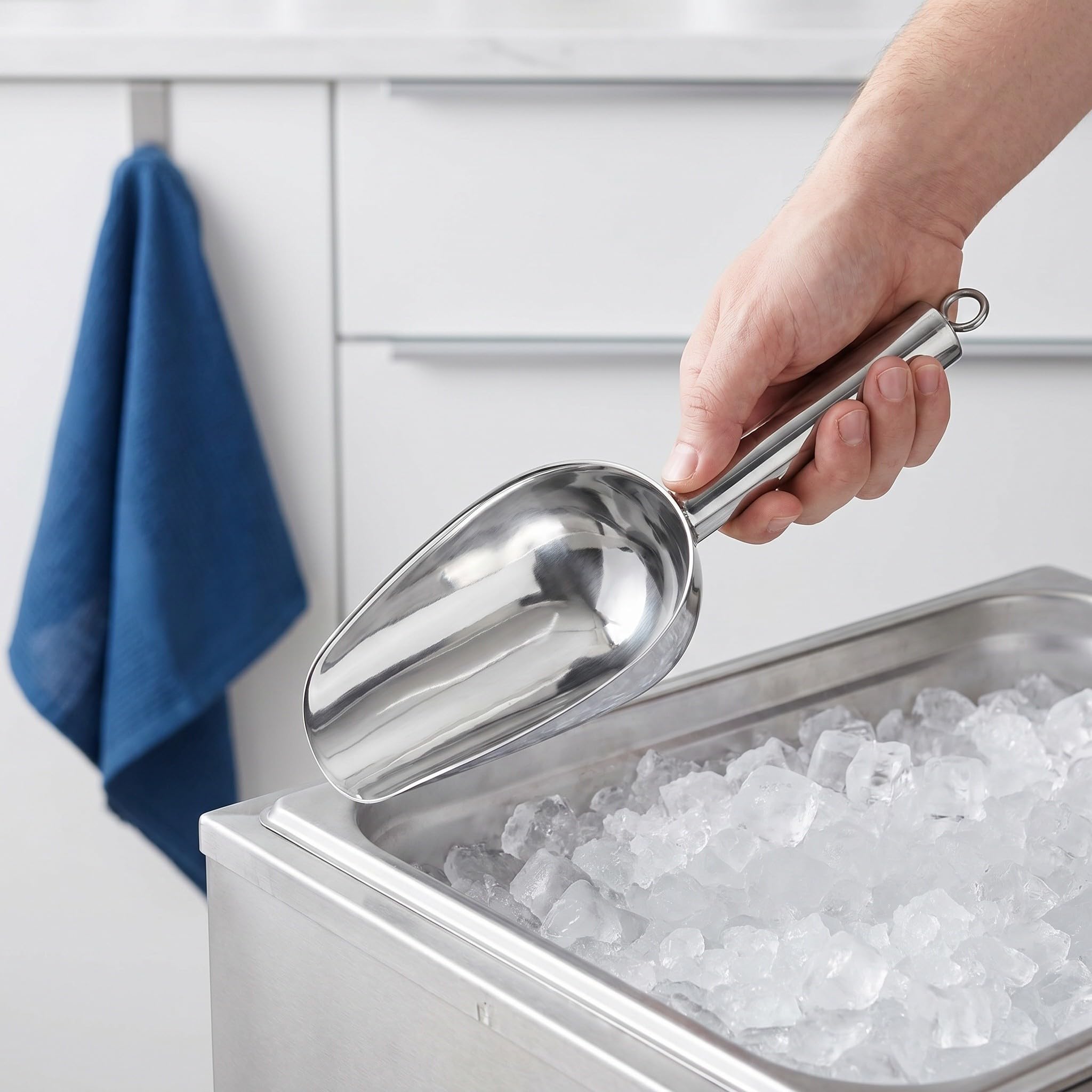 Operitacx 12 palas para hielo para congelador - Palas de metal para hielo de 170 ml, pequeñas de acero inoxidable con orificio para colgar, ideales para bares, bodas y fiestas. Aptas para