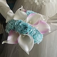 Vista 3 de Boda Floral Lirios de Alcala Púrpura con Cristales Bayas Bling (2 Calla Lilies boutenieres)