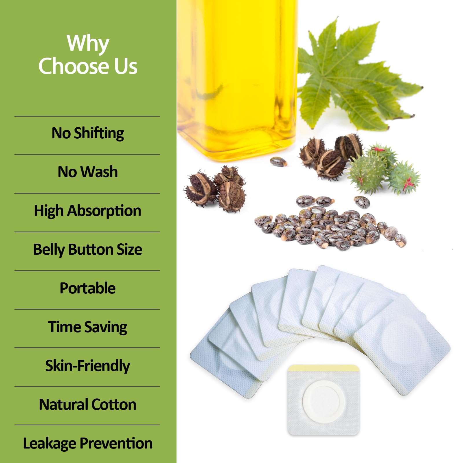 STFOCE 10pcs Organic Castor Oil Pack Wrap for Belly Button, Disposable Castor Oil Pack Belly Wrap, Highly Absorbent Belly Button Cover, No Leakage, No Wash, Portable (Oil Not Included)