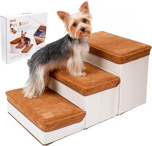 Escaleras para perros con almacenamiento, escalones plegables para perros pequeños, escaleras antideslizantes de 3 niveles para camas altas o sofá y