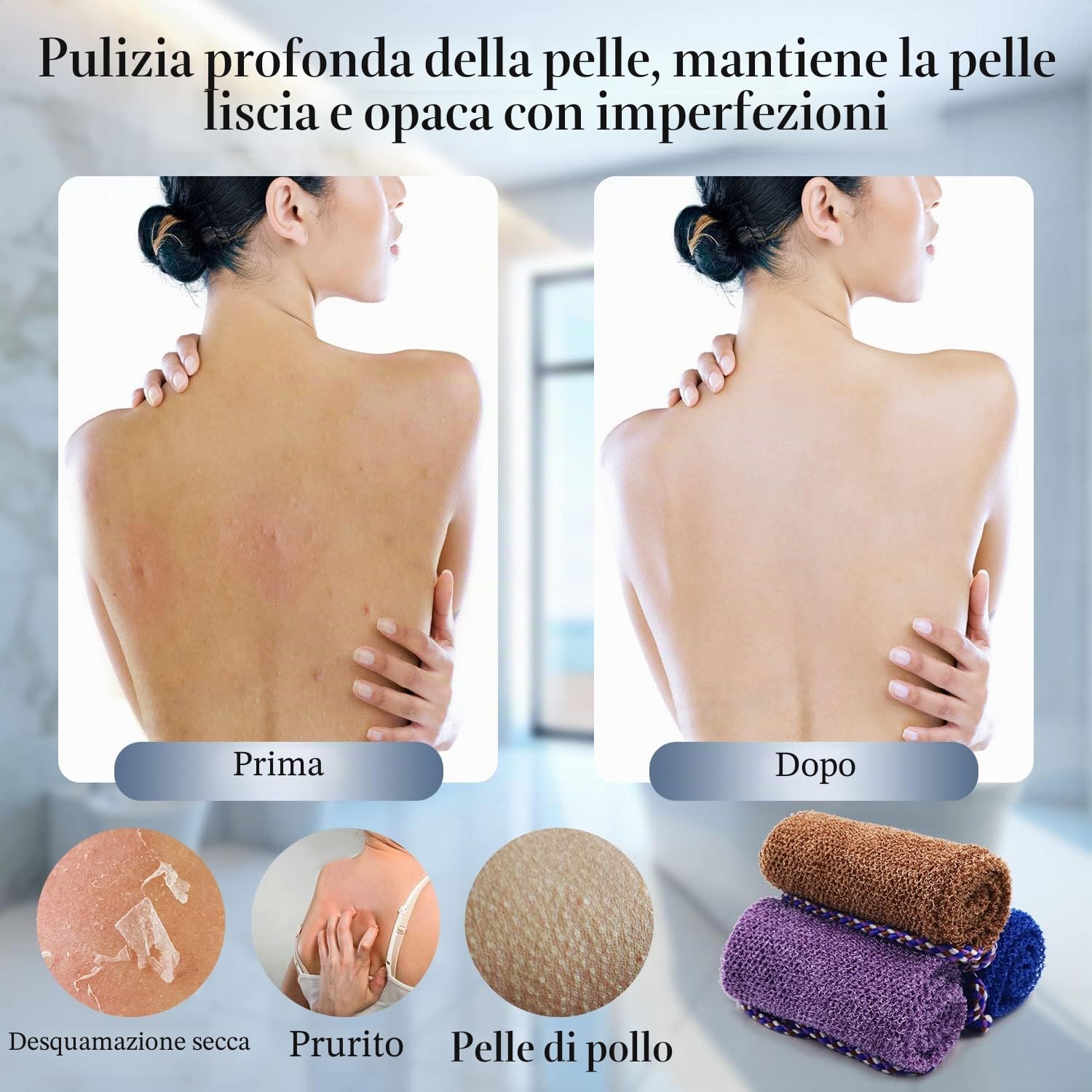 Pinkiou 3 spugne da doccia con gambo, rete di esfoliazione africana esfoliante rete esfoliante per il bagno, per la schiena, morbide e resistenti tute in nylon per il bagno quotidiano