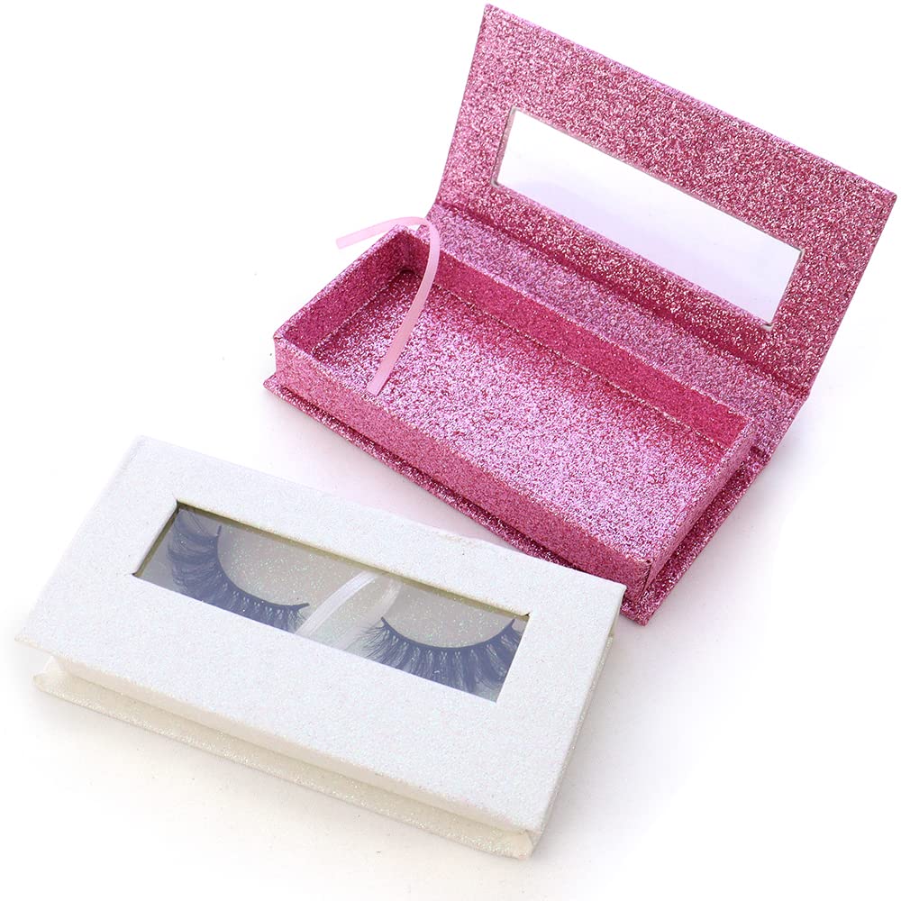 NAIHOD 2 Pack Empty Eyelashes Storage Box False Eyelash Container Eyelashes Packaging Box Eyelash Storage Glitter Paper Box Eyelashes Case Soft Paper Lash Holder for Women Girls - 