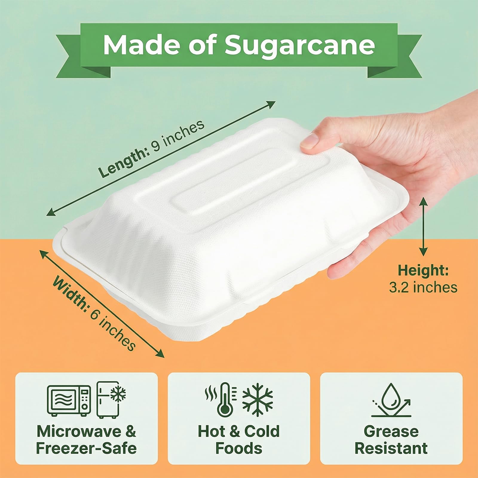 Elsjoy Confezione da 90 contenitori usa e getta a conchiglia da asporto, 22,9 x 15,2 cm, contenitori per alimenti da asporto, compostabili, per ristoranti, feste, microonde