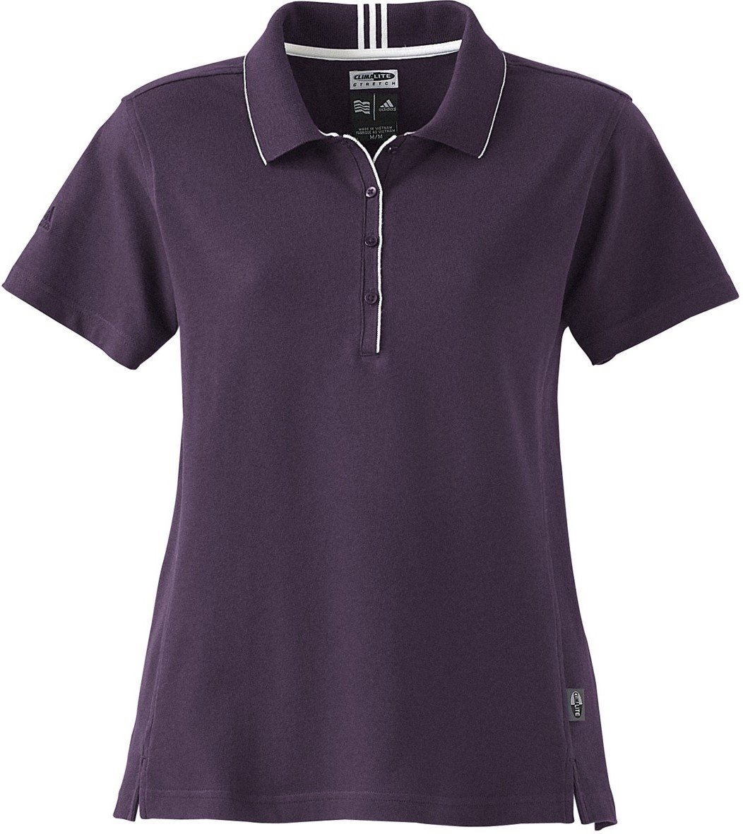 adidas Ladies' ClimaLite Stretch Interlock Polo - Amethyst/White A10 L