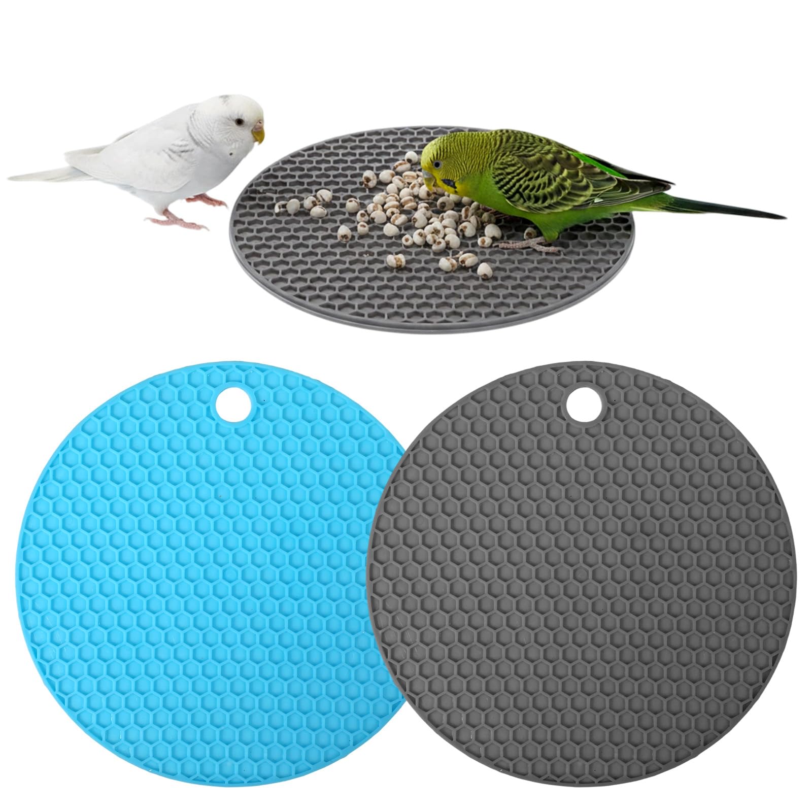 2 Pcs Bird Slow Feeder Mats, Interactive Foraging Mat, Extend Eating Time, Birds Toy for Parakeet, Cockatiel, African Grey, Conure (Blue & Grey)