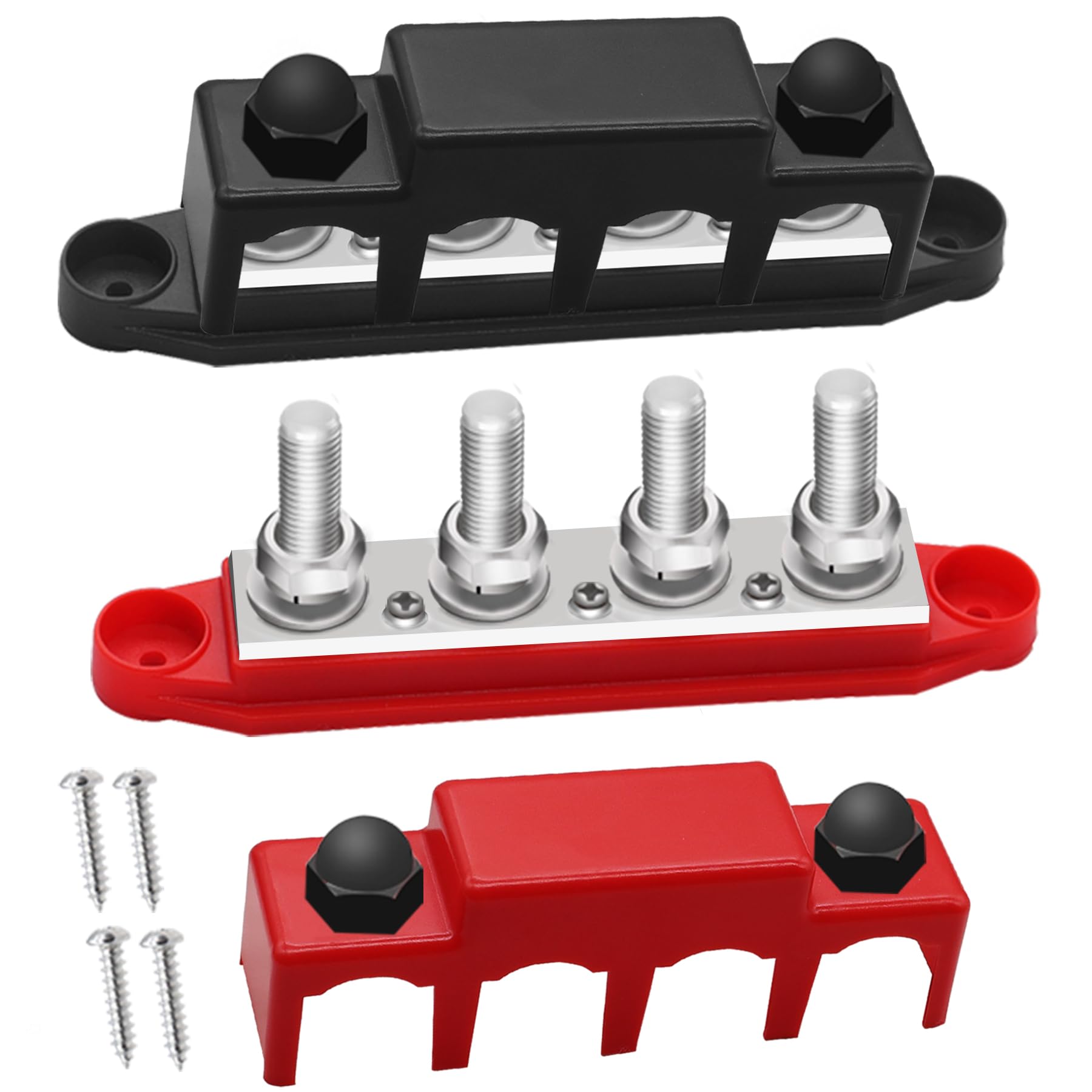 Barre Distribuzione 12V Bus Bar 12V 250A - Blocchi Alimentazione Batteria Nero E Rosso Per Auto Audio Distributore Corrente