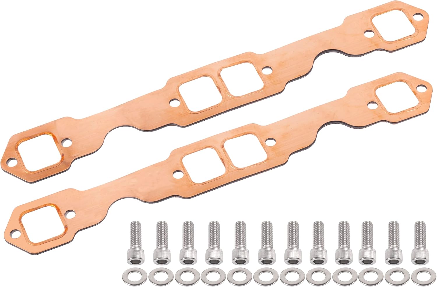 Header Collector Gasket,SB Stainless Steel Exhaust Header Bolt Kit 1”3/8-12 Bolts for SB Chevy 305 327 350 383 Replacement Square Port Copper Header Exhaust Gaskets,Gen I&II TPI LT1 LT4 TBI 5.0L 5.7L