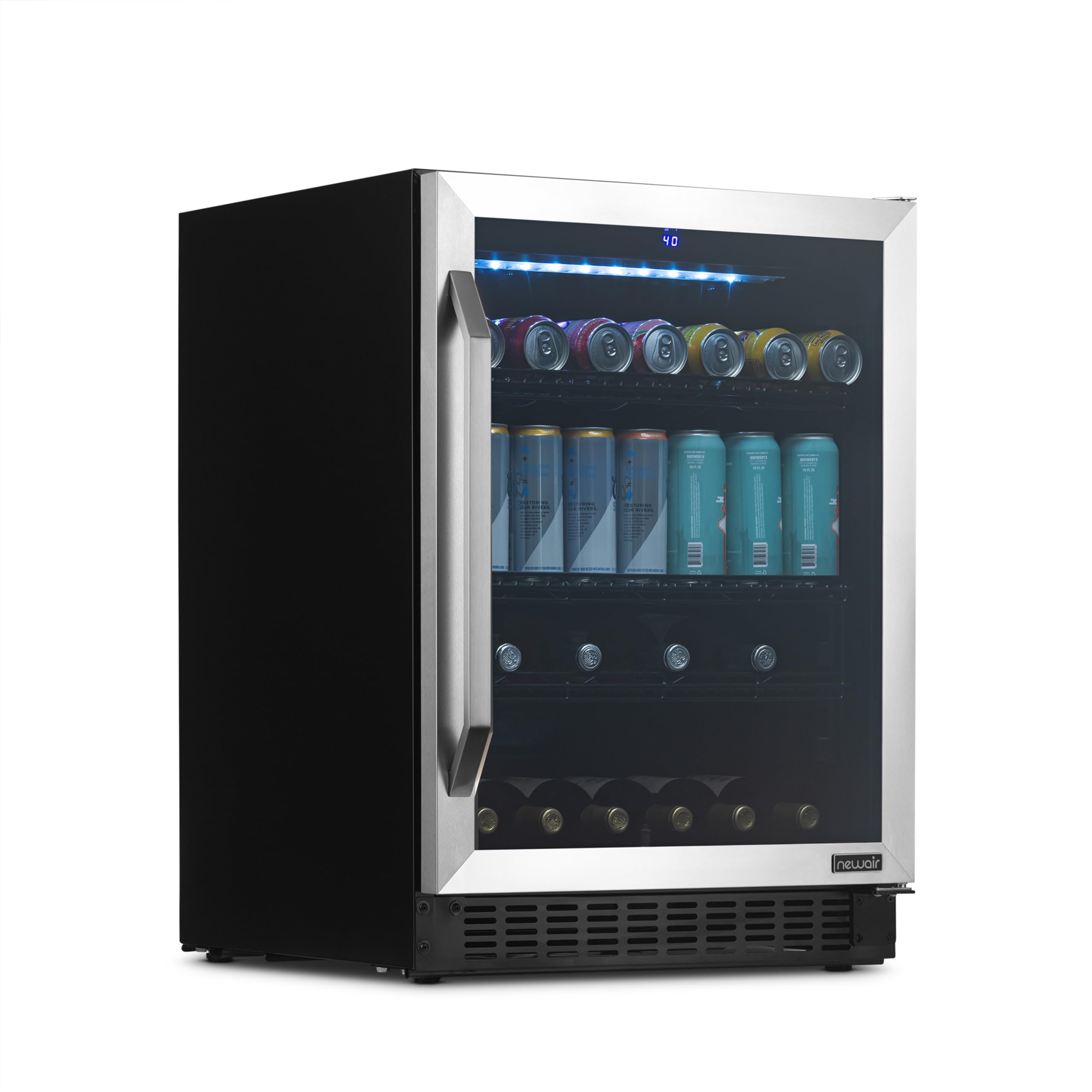 NewAir 24" Single Zone Beverage & Wine Fridge | Beverage & Wine Refrigerator for 49 Bottles or 179 Cans | Freestanding or Built-In Under Counter Mini Fridge for Beer, Wine & Soda | Stainless Steel | Fridge.com