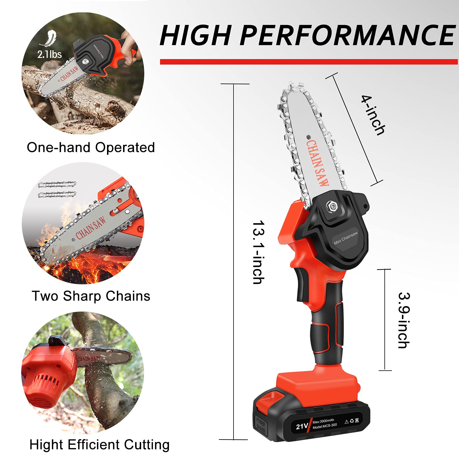 Upgraded Mini Chainsaw, 4Inch Cordless Chainsaw Portable Lightweight