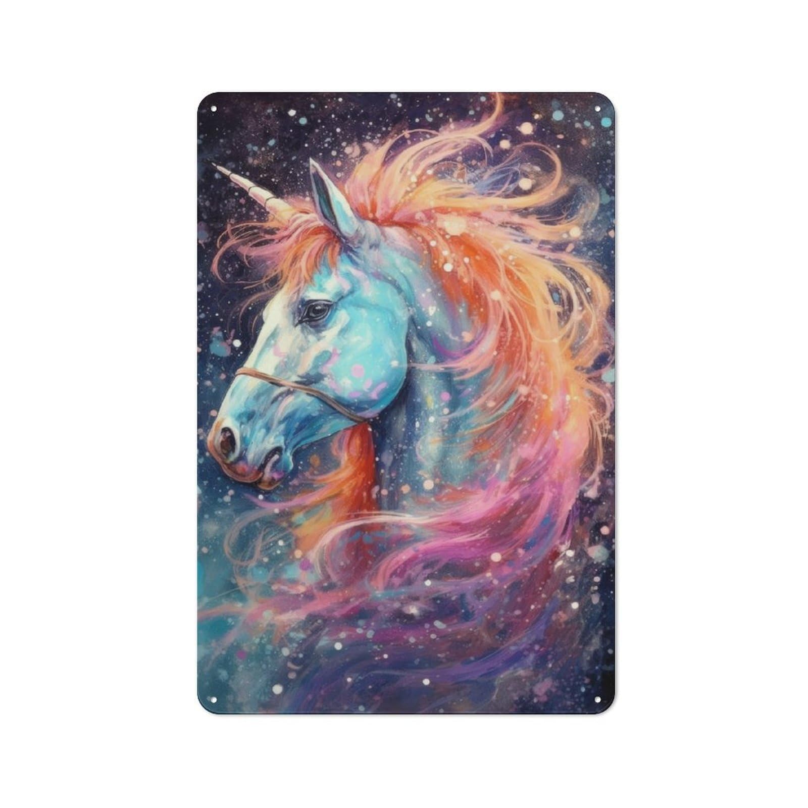 Junmoney Cosmic Fantasy Unicorn Rustic Metal Sign 30X20cm For Guest Room Or Hallway, Suited To Hallway Wall Decor Fans