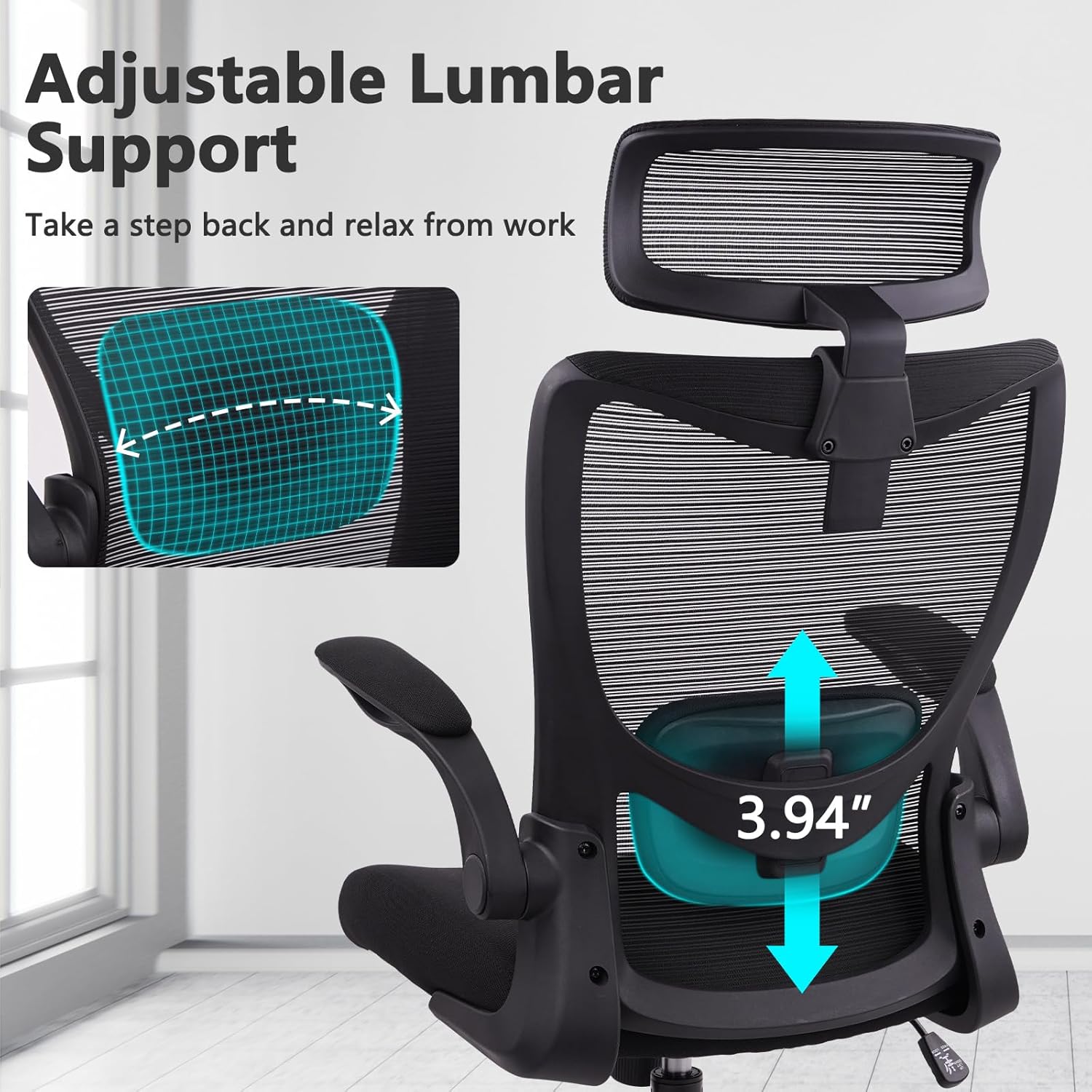 CLATINA Heavy Duty Ergonomic Mesh Office Chair 400LBS, Big and Tall Desk Chair with Adjustable Lumbar Support & Headrest, Flip Up Padded Arms, Swivel Computer Chair for Home, Conference, Black, 6 PACK