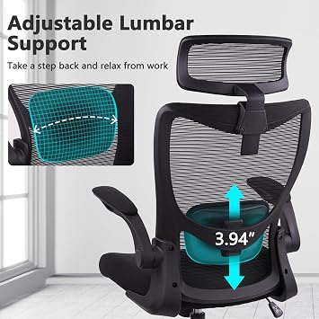 CLATINA Heavy Duty Ergonomic Mesh Office Chair 400LBS, Big and Tall Desk Chair with Adjustable Lumbar Support & Headrest, Flip Up Padded Arms, High Back Computer Chair for Home Office, Black, 8 Pack