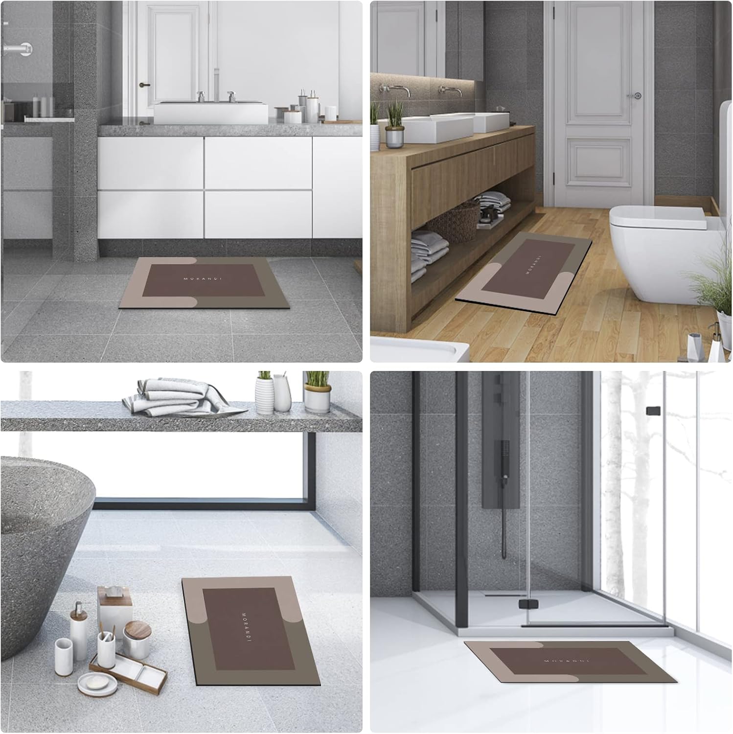 MORANDI Super Absorbent Floor Mat,Silicone Quick Dry Bath Shower Non-Slip Rugs and Mats for Home Bathroom Floor Water Bath Mat (Brown, 23.6" x 35.4"(60cm*90cm))