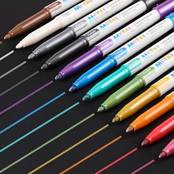 Sunshilor Metallic Markers Medium Point Metallic Marker Pens for Black Paper, Rock Painting, Easter Egg, Halloween Pumpkin, Card Making, Signature, Craft, Set of 12
