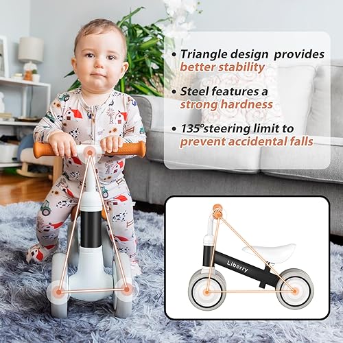 Miniatura 2 de Liberry Bicicleta de equilibrio para bebés de 1 año, bicicleta de equilibrio para niños de 4 ruedas con asiento ajustable, regalo de primer
