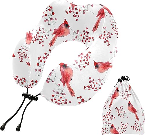 susiyo Almohada de viaje con diseño de pájaros cardenales y aviones, almohada de espuma viscoelástica de primera calidad, almohada de viaje para el